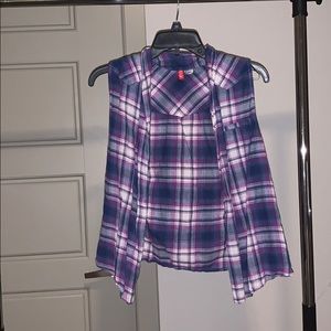 Flannel Cardigan - Blue/Purple/Whitea